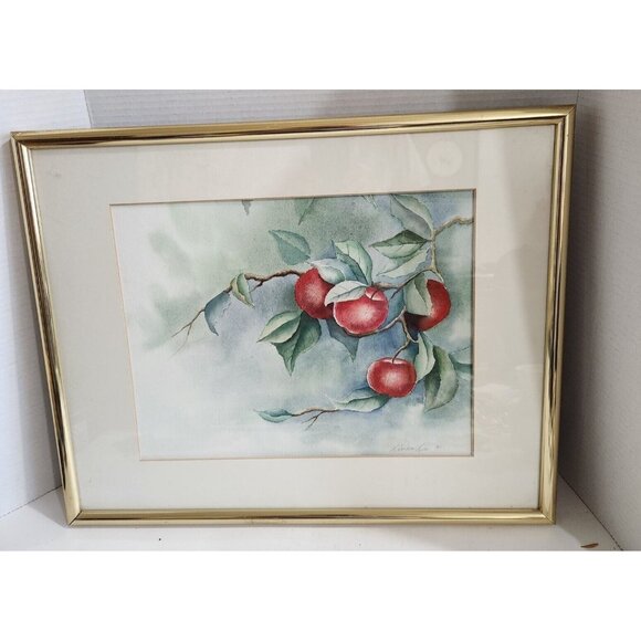 Original 1991 Watercolor Apple PictureCustom Mat artist Linda Lee